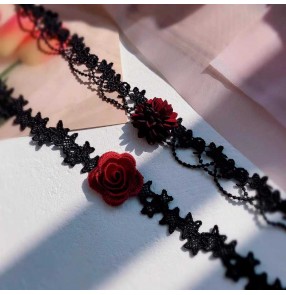 Wine rose flowers ballroom Latin Dance choker Flamenco for women girls stage performance necklace Accessories Neck ornaments burgundy flowers